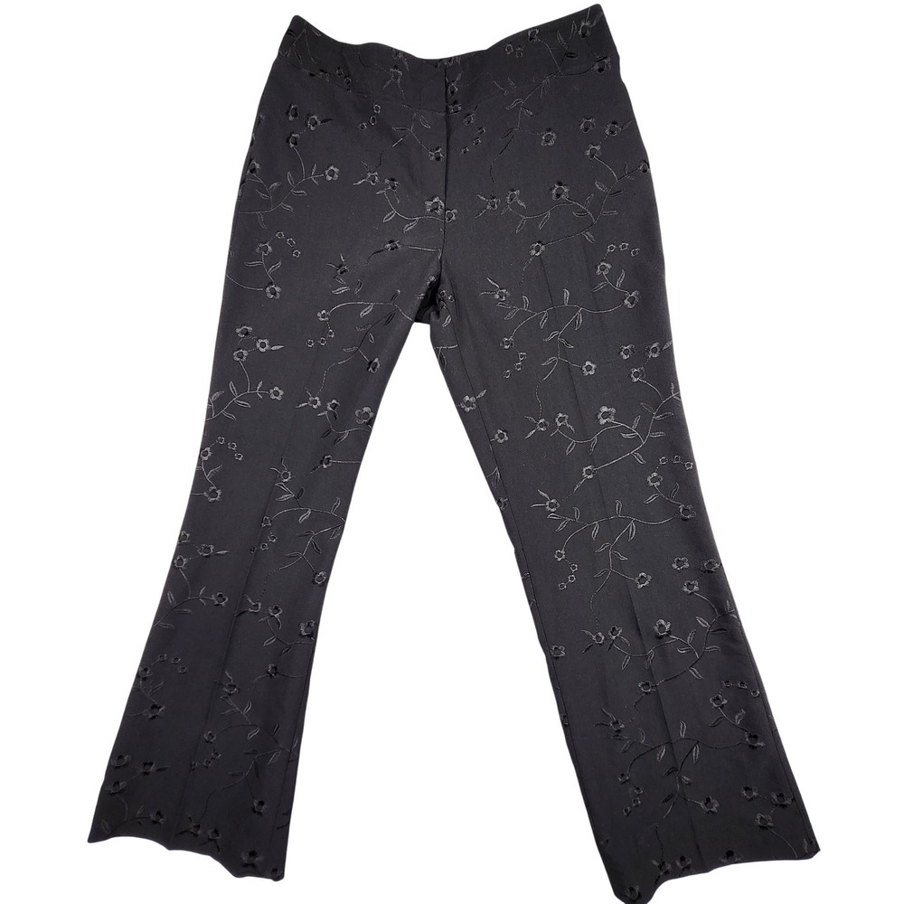 Versailles‎ Dress Pants Women 10P Black Floral Embroidered Straight Leg Coquette